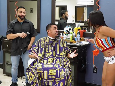 Electrifying barber shop fuck for attentive Rose Monroe